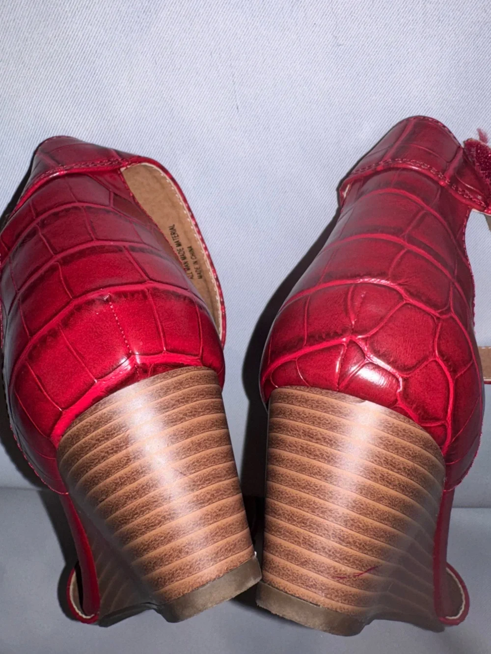 Comfort 1946 Sandals for Women Red Croc-Embossed Look Ankle Strap Wedge Sandals